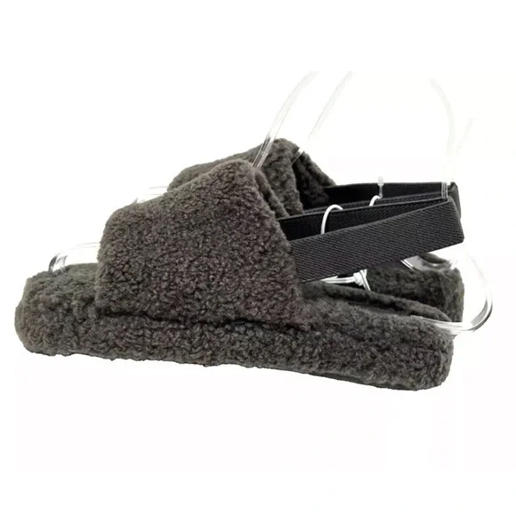 Cat & Jack Toddler Avi Single Strap Faux Shearling Slippers Gray - Picture 4 of 8